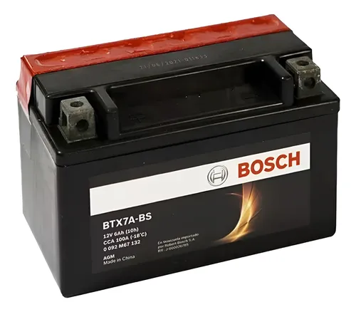Batería Bosch AGM 12V 100CCA para Motos La Batería Bosch AGM 12V 100CCA ofrece arranque seguro y rendimiento duradero para tu moto. Con tecnología AGM, es libre de mantenimiento, resistente a vibraciones y tiene 100 CCA para un encendido potente. Características: - Marca: Bosch. - Tecnología: AGM (sellada, sin mantenimiento). - CCA: 100A. - Voltaje: 12V. - Polaridad: Positivo derecho (terminal tipo cubo). - Medidas: 14.5 x 8.5 x 9 cm. - Origen: China (estándares Bosch). Compatibilidad: - Ideal para Superlight 200cc, Renegade 200/300cc, Scooter 125/150cc, Kinlon 150/200cc, Matrix 150cc, Loncin LX250, entre otras.